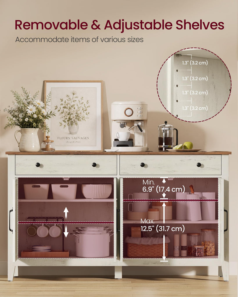 Farmhouse Buffet Cabinet, Coffee Bar with 2 Drawers