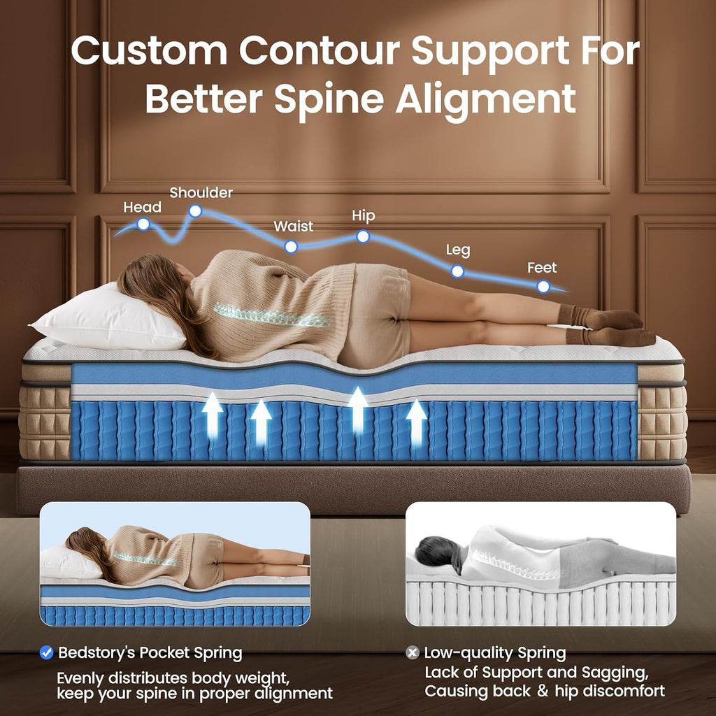 14 inch Firm Cal King Size Mattress - Pain-Relieving Hybrid Mattress for Extra Lumbar & Hip Support - Bed in a Box