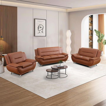 Leather Sectional Couch, Furniture, 3 - Piece Couch Set, Faux Leather Modern Sofa Loveseat Chair Set with Sturdy