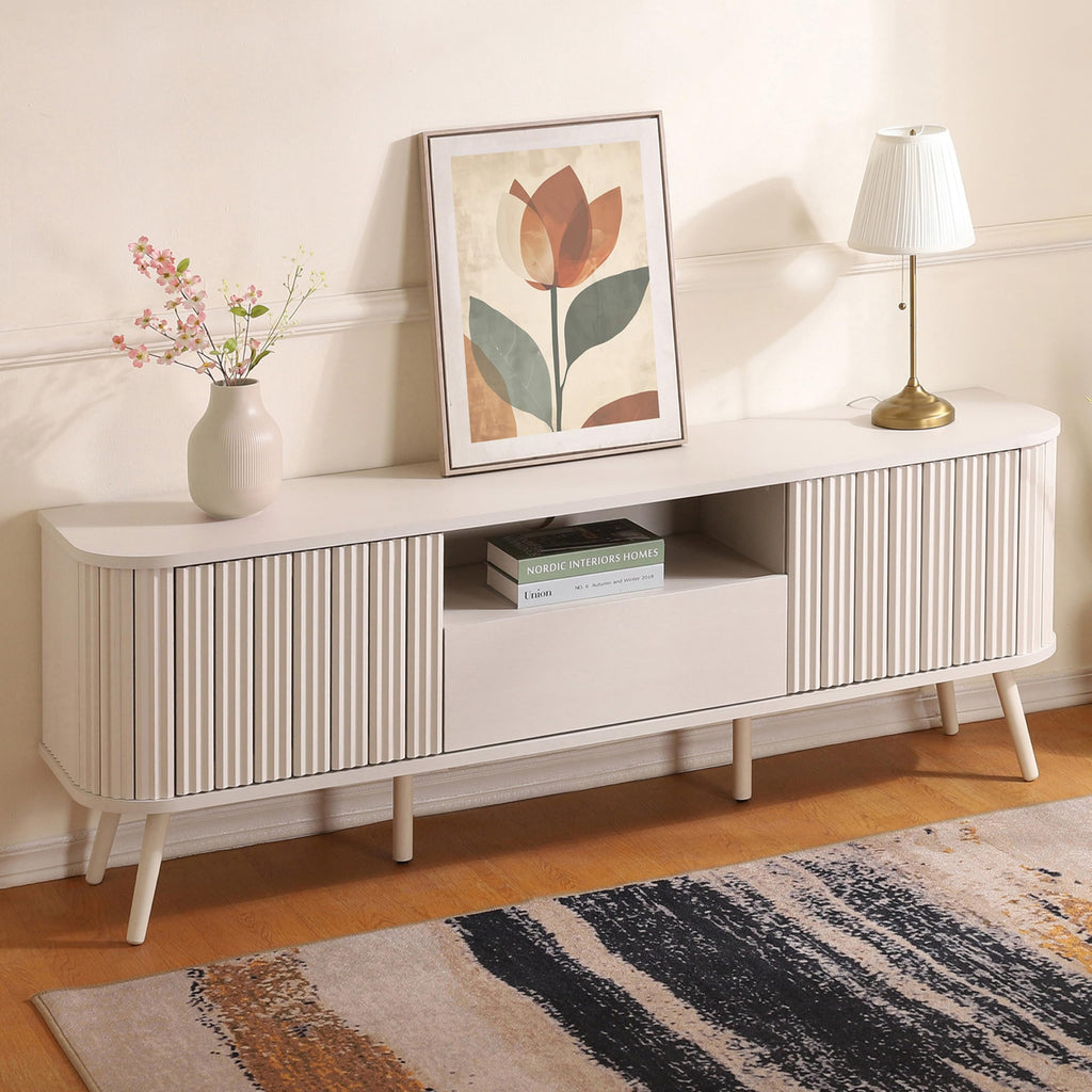 Damien 70" Curved Fluted TV Stand for TVs Up to 75", Off-White