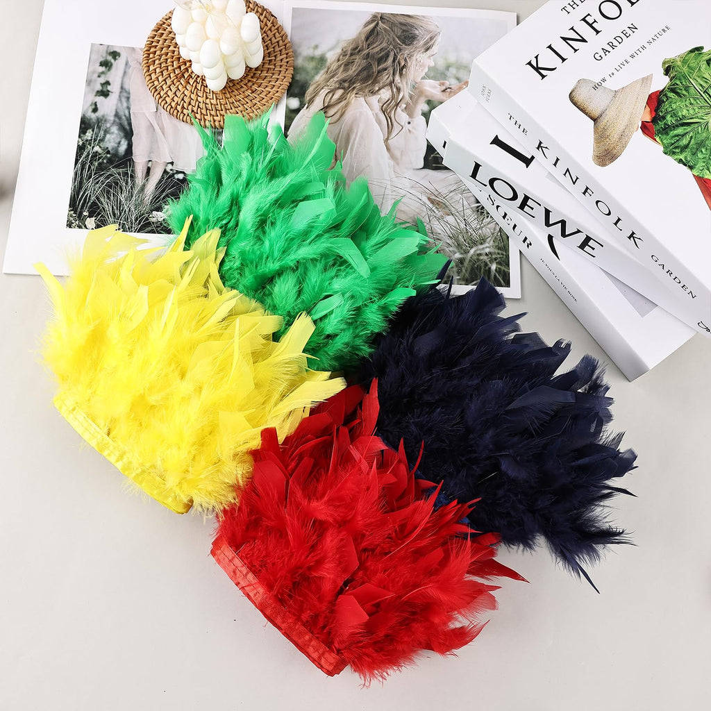 Green 4 Yards Turkey Feather Trim - 4~6in Fashion Dress Sewing - Natural Fluffy Feather Trim Fringe for Party