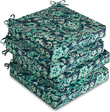 Outdoor Chair Cushions Set of 4, Waterproof 19" x 19" x 3" Patio Chair Cushion with Non-Slip Ties & Handle, Square