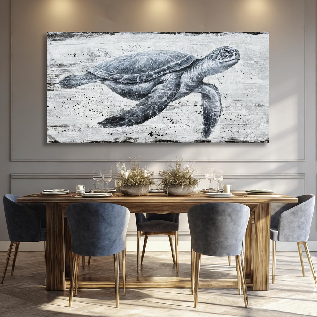 Marine Turtle Canvas Wall Art Coastal Living Room 29x58 Inch