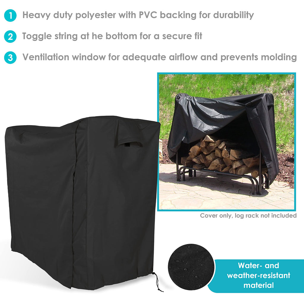 5-Foot Firewood Log Rack Cover with PVC Backing, Black