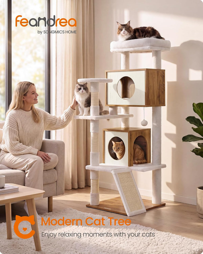 Cat Tree, 5-Tier Cat Tower with 2 Condos, 55.1