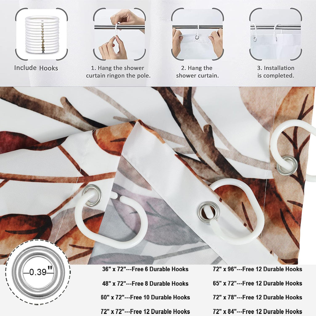 Fall Shower Curtain, Watercolor Autumn Leaves Pumpkins Harvest Fruits Thanksgiving Day Bathroom Curtain Waterproof
