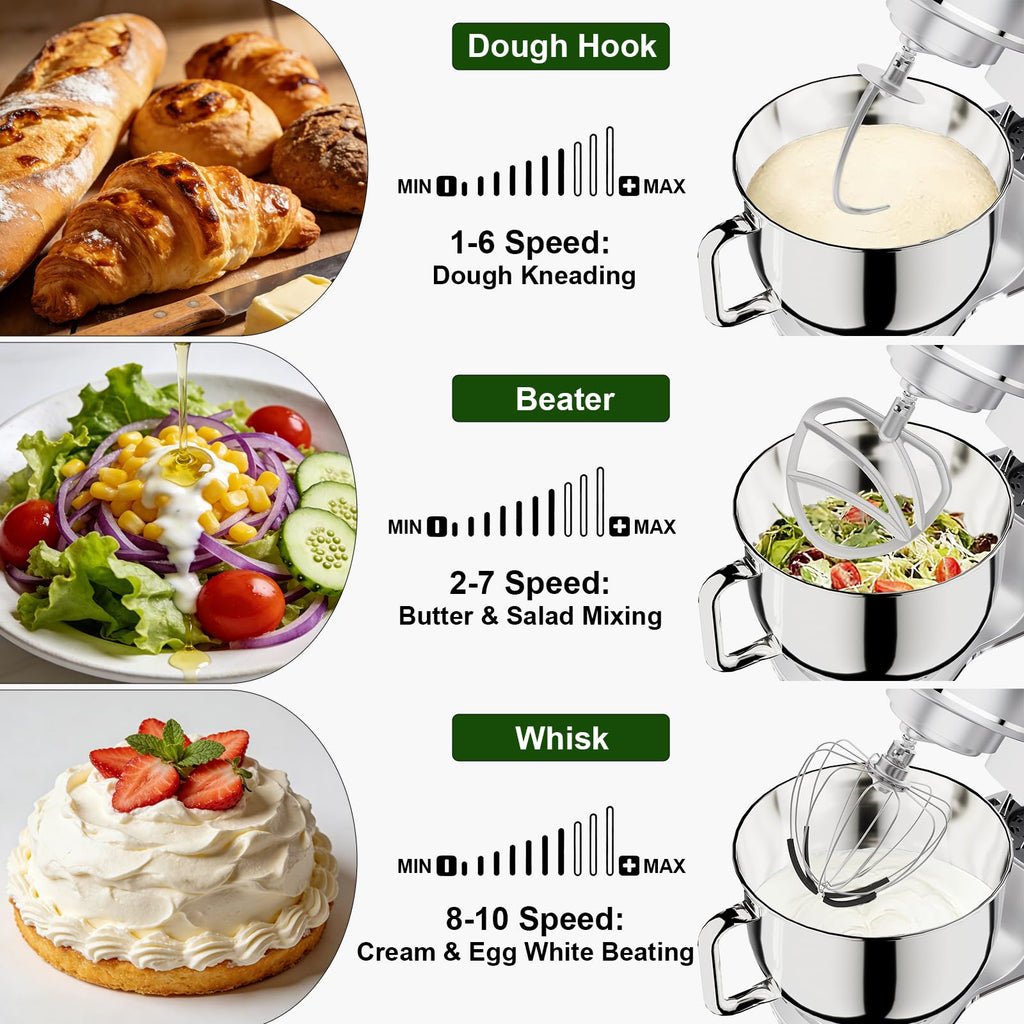 7.45 QT Tilt-Head Stand Mixer, Electric Mixer for Baking (Silver)