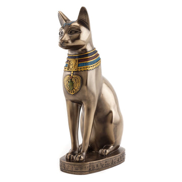Egyptian Bastet Statue - Hand Painted Goddess of Sunrise, Music, and Fertility Sculpture - 12-Inch Ancient Egypt