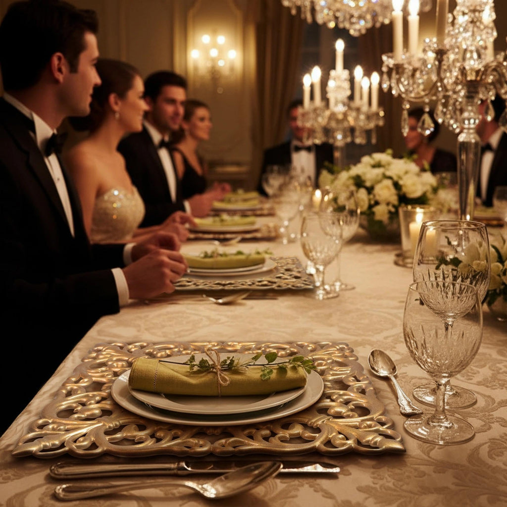 12 Pack, 12" Square Chargers for Dinner Plates, Gold Plate Chargers with Embossed Rims, Plastic Charger for Wedding