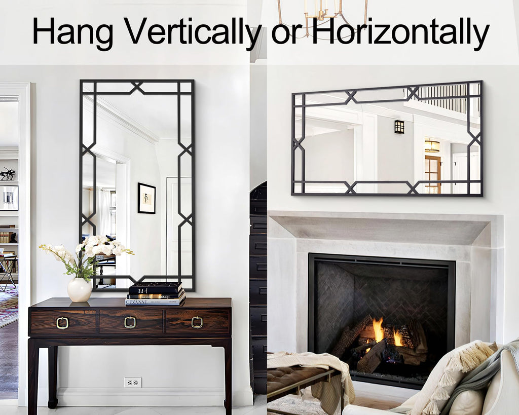 Large Wall Mirror for Decor, 24''x47'' Black Decorative Mirror with Matte Black Metal Pipe Frame, Rectangular