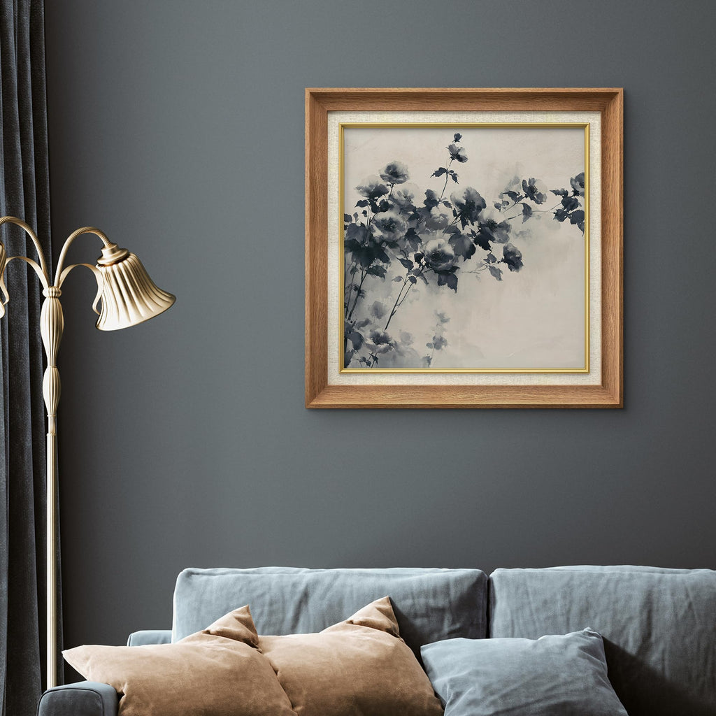 Premium Framed Wall Art Monochrome Chinese Ink Grey Peony Floral Illustrations Fine Art Decorative Retro Historic Zen