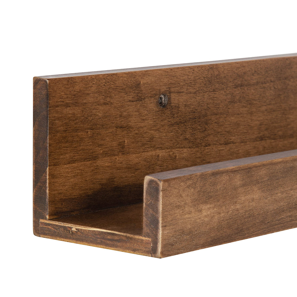 Levie Modern Floating Wall Shelf Picture Frame Holder Ledge, Rustic Natural Wood