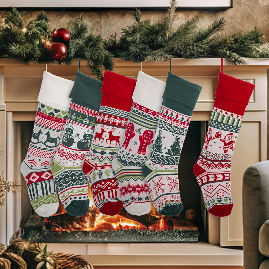 S Knitted 22'' Large Hand-Knitted Red/Green/White Santa Claus Gingerbread Man Gingerbread Man Tree Horse - Set of 6