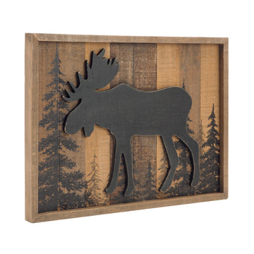 Cabin Wall Decor, 3D Moose Solid Wood Forest Mountain Woodland Wildlife Lodge Animal Picture Art Bathroom Decor, 16 x