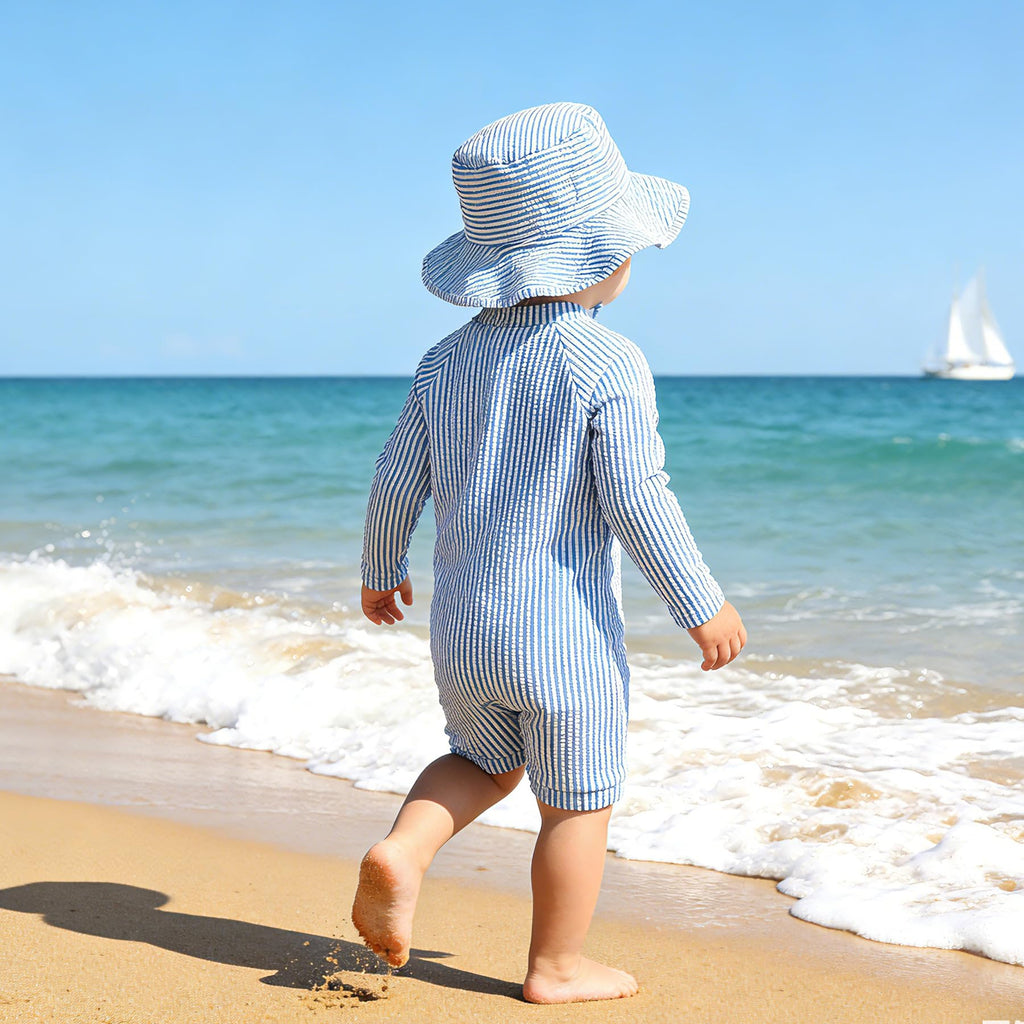 Baby Boys Swimsuit Toddler One Piece Zipper Bathing Suit Long Sleeve Rash Guard Swimwear Sunsuit UPF 50+