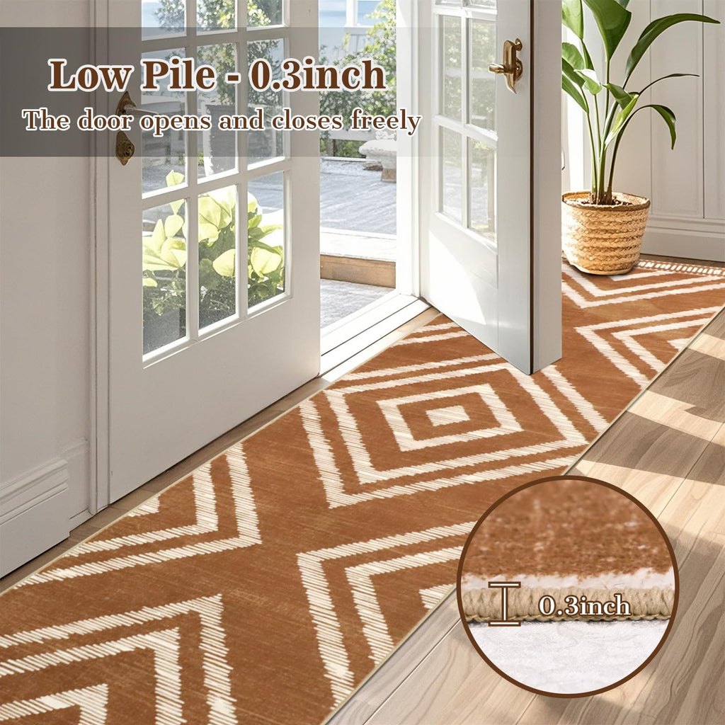 Brown Boho Hallway Runner Rugs Non Slip Washable
