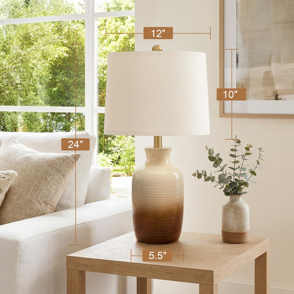 24'' Farmhouse Handcrafted Table Lamp, Rustic Ceramic Bedroom Lamps for Night Stands, Bedside Lamps with Soft Ombre