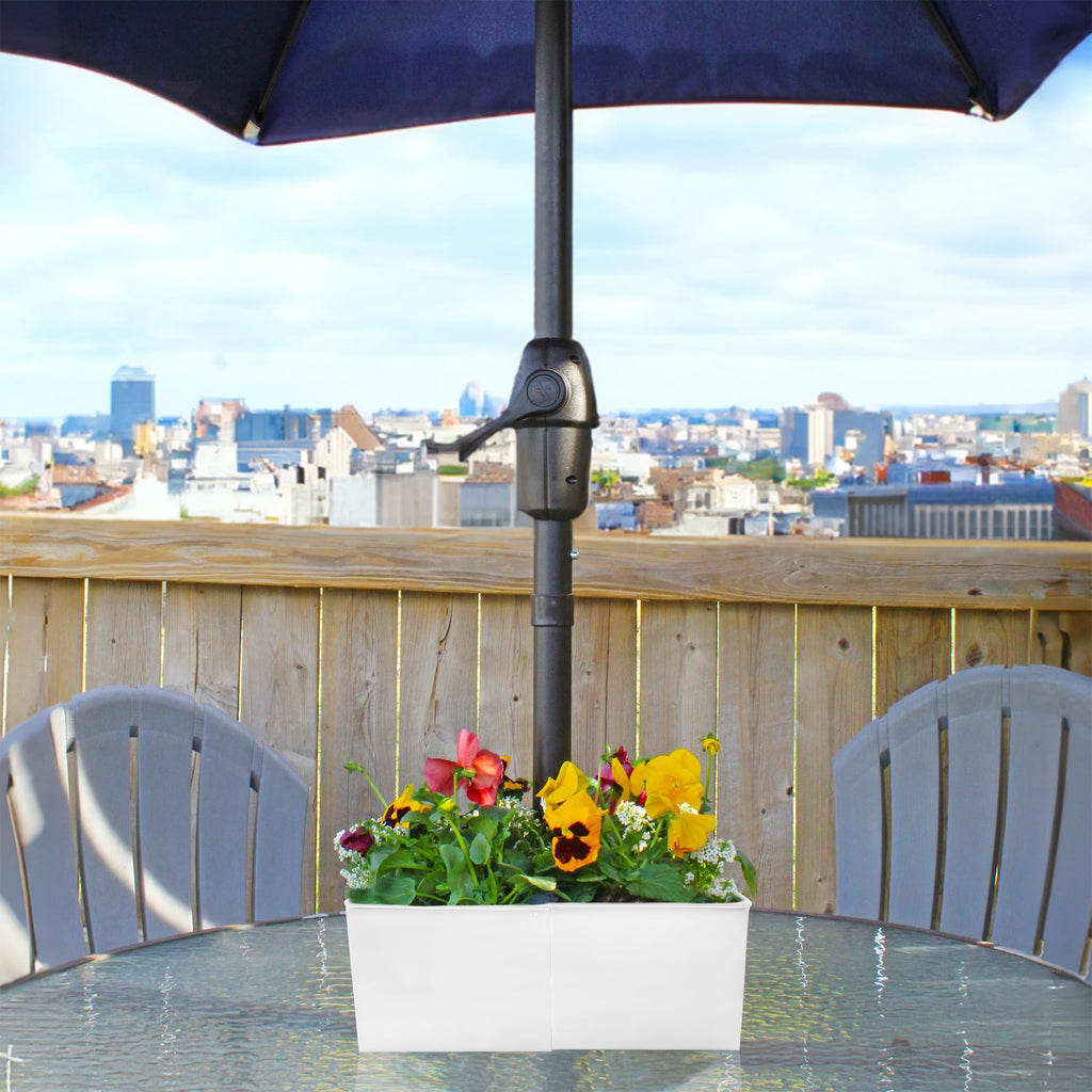 Umbrella Planter Table (White Square), w/Umbrella Hole, Enamelware Rectangular Planter Pots