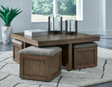 Boardernest Casual Coffee Table with 4 Storage Stools, Dark Brown