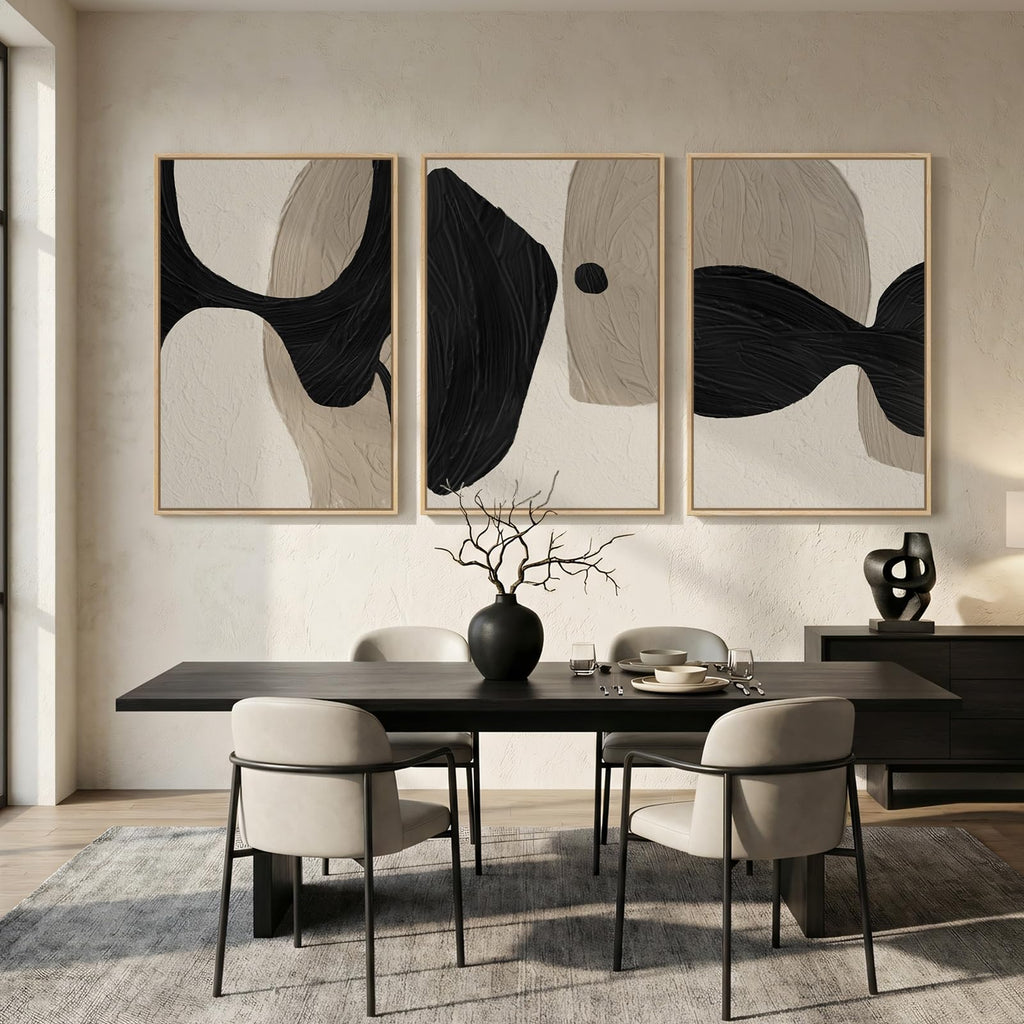 Large Framed Neutral Abstract Modern Wall Art, 24x36 Inch