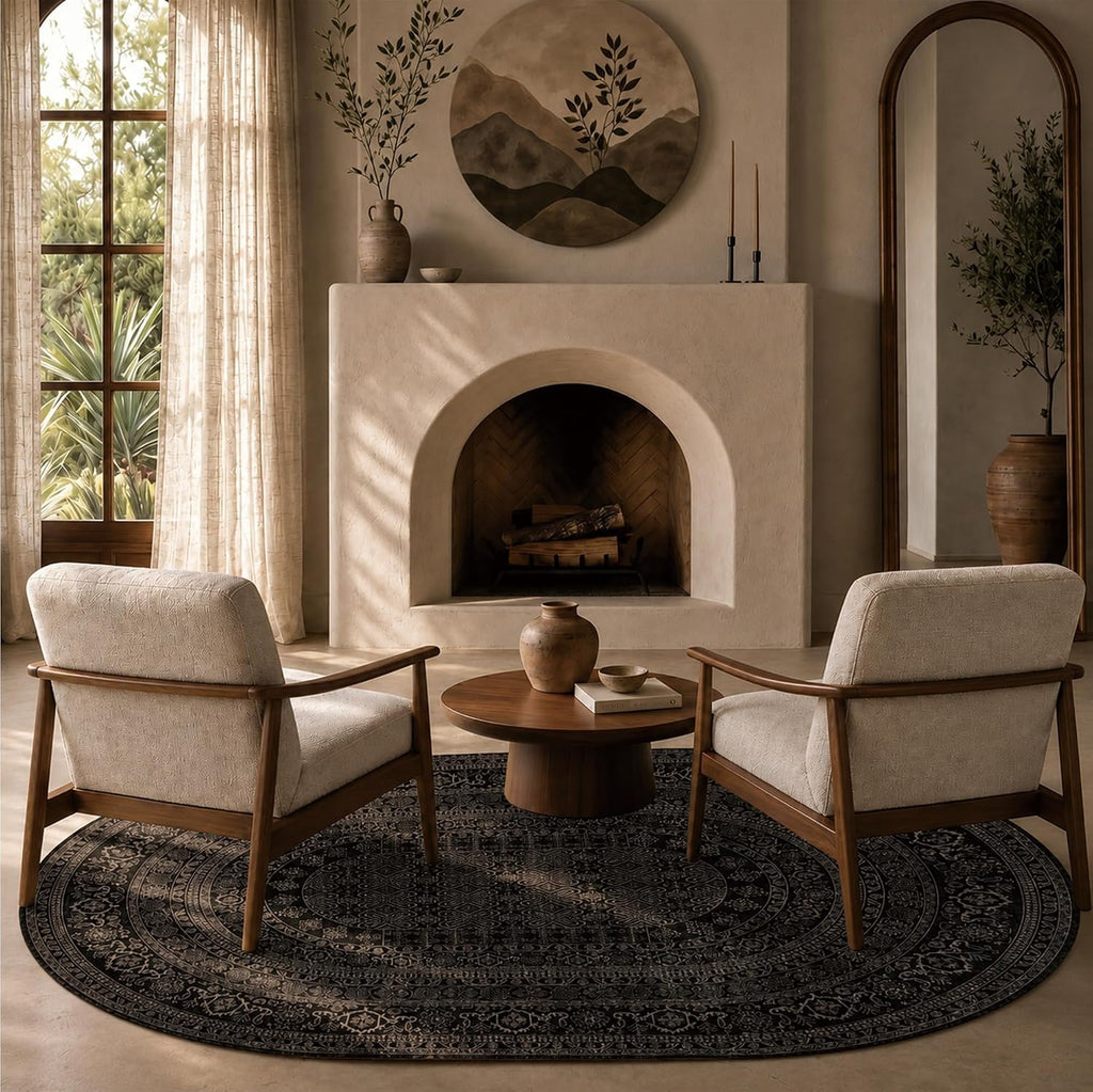 Oval Rug - Washable Ultra-Thin Carpet Black Bronze