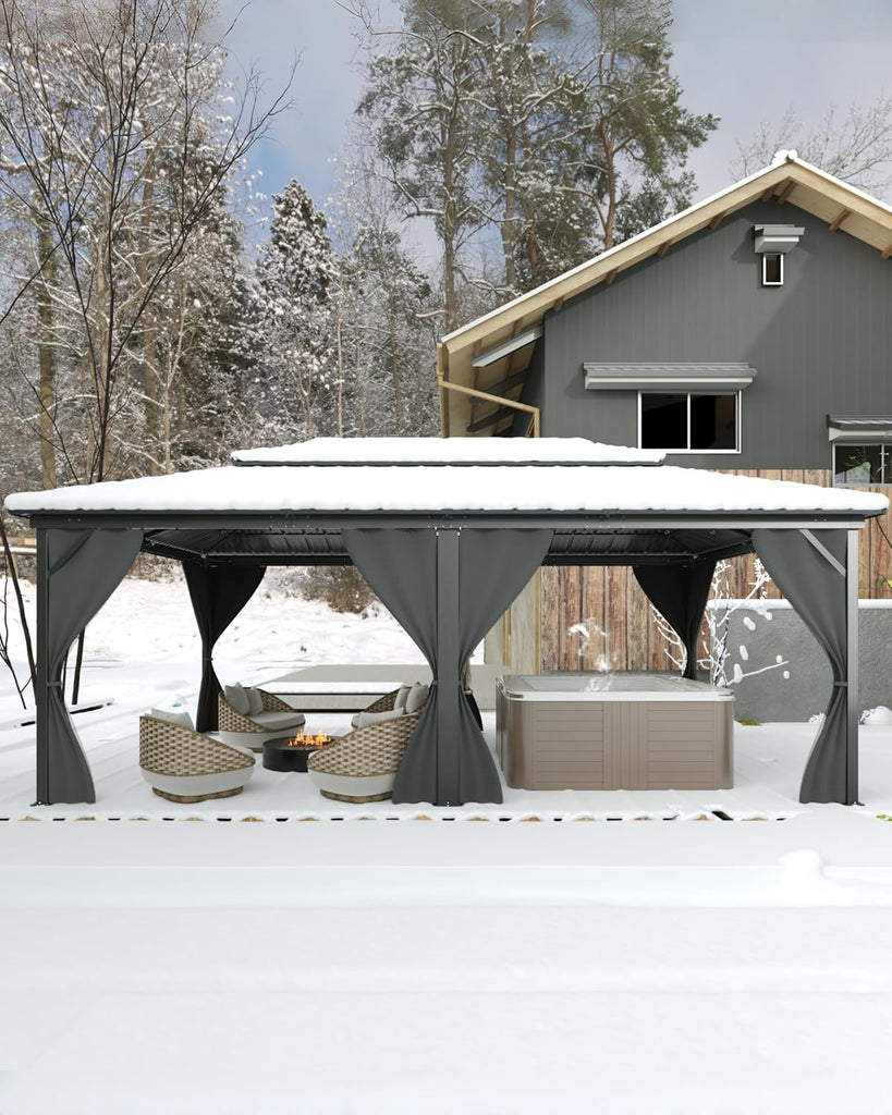 Hardtop Gazebo 12x18 ft, with Double Metal Roof, Net, and Curtain, Pergola and Garden