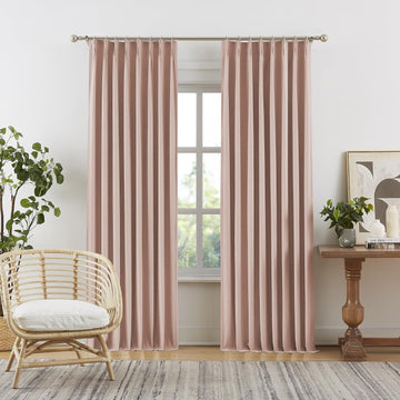 Cute Dusty Pink Blackout Linen Curtains 92 Inches Long - Rose Blush Pinch Pleat Track Curtains Blackout with Hooks