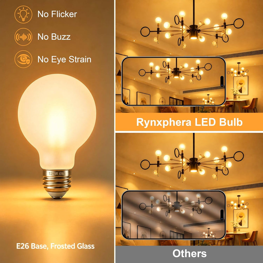 Globe Light Bulbs 60 Watt Equivalent, Dimmable 8W, 4 Pack