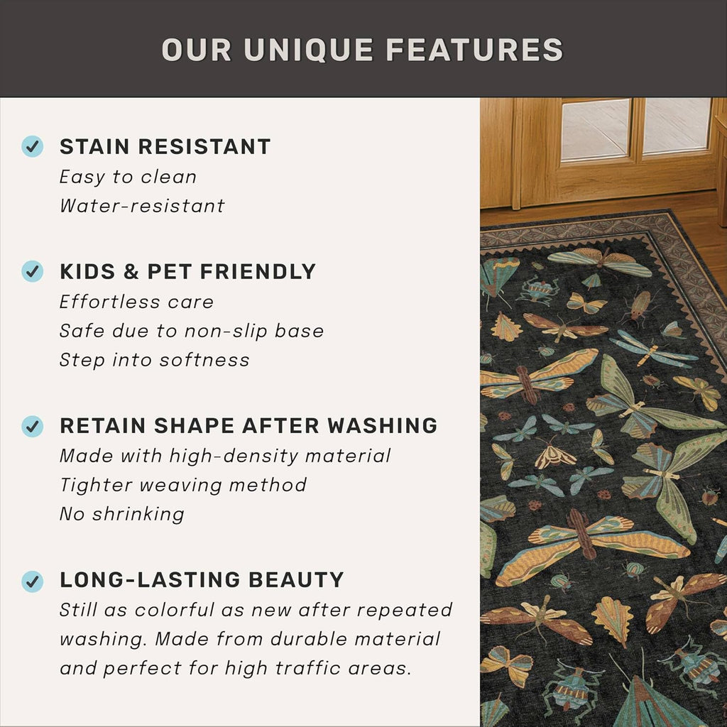 Dark Black Boho 2x10 Rug Runners for Hallways, Washable Non Slip Long Runner Rug for Kitchen, Entryw