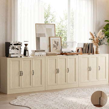 118" W Modern Buffet Cabinet, Modular Sideboard Cabinet with Baseboard Design & Adjustable Shelves, Sturdy Wood