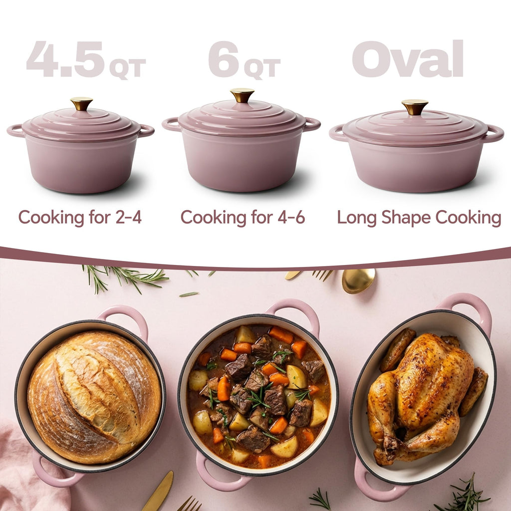 4.5 Quart Dutch Oven Pot with Lid, Non Stick Enameled Cast Iron Dutch Oven for Bread Baking, Heavy-Duty, Oven Safe