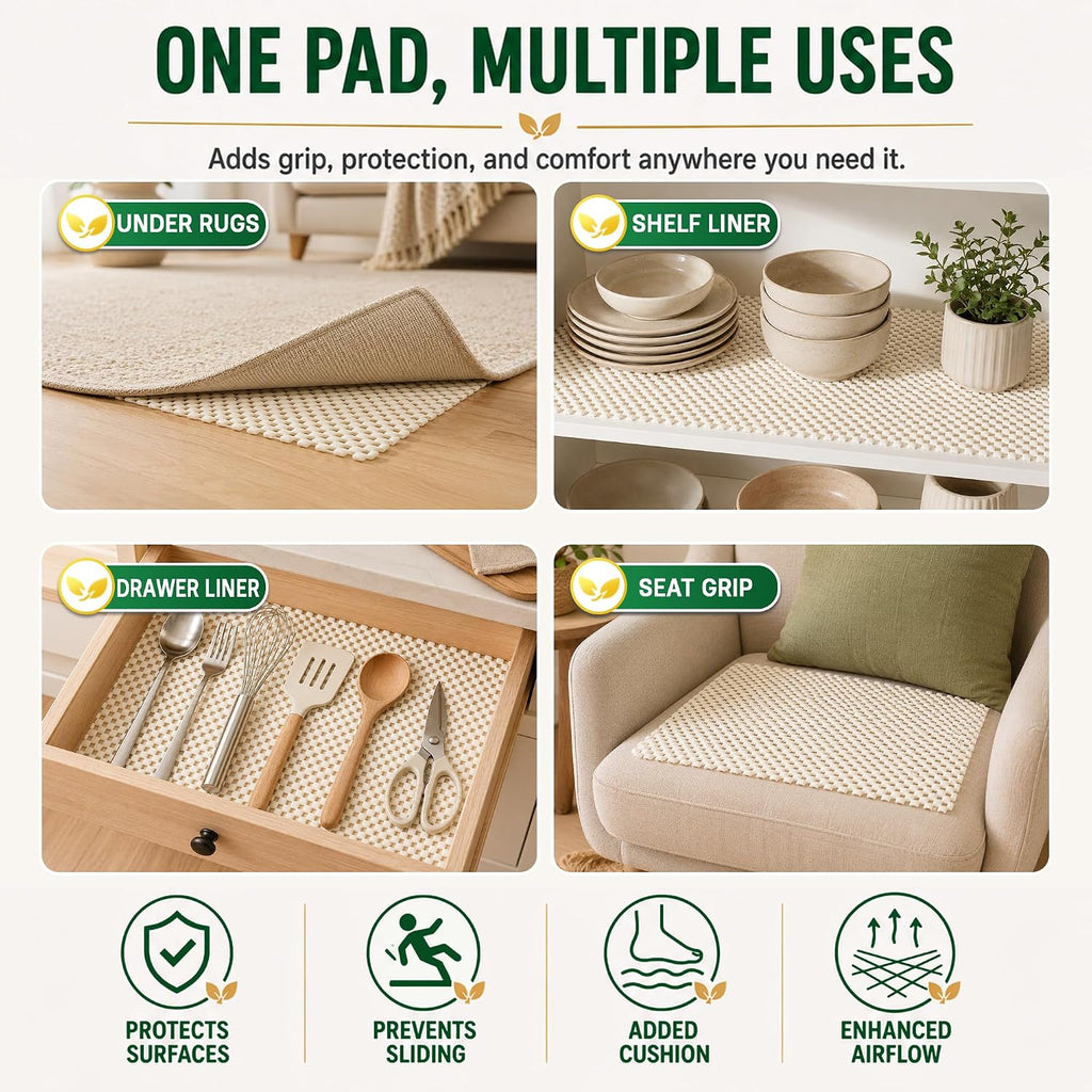 2x6 Non Slip Rug Pad Grip Mat Under Bed Hallway Runner Rug Anti Skid Kitchen Carpet Gripper Thick Rubber Back Nonslip