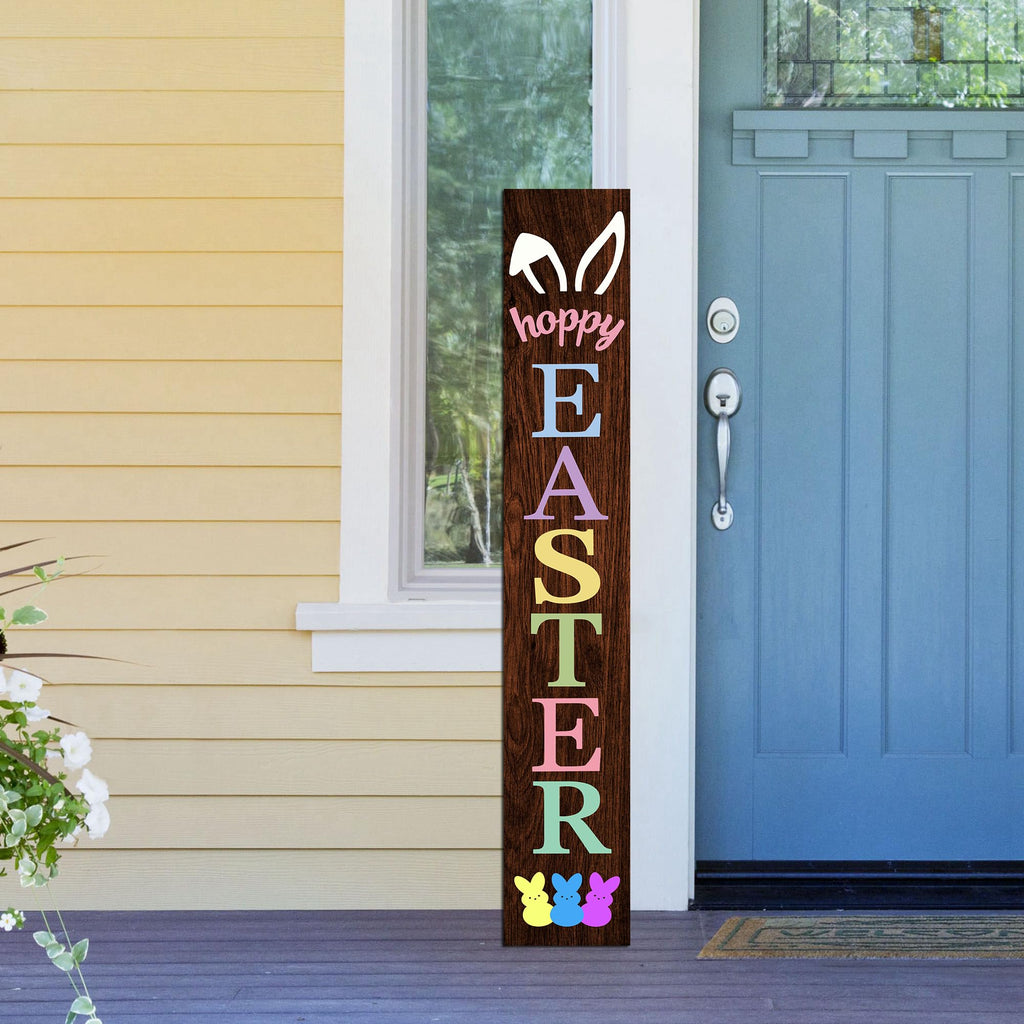 Happy Easter Wooden Porch Sign 47" Bunny Large Welcome Sign Vertical Indoor Outdoor Standing Sign For Garden Home
