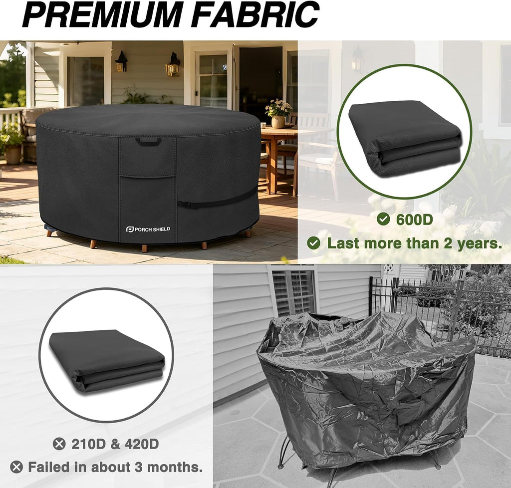 Waterproof 600D Round Patio Table Cover 84 inch, Black | Heavy Duty Polyester Fabric, Outdoor Table and Chairs Set