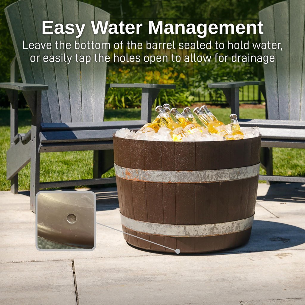 Better Barrel 18-Inch Outdoor Planter, Walnut - Rustic Whiskey Barrel Style Heavy-Duty Resin Pot with Rusting Steel
