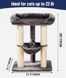 28" Cat Tree, Large Bed for Big Cats, Small Cat Tower with Soft Perch for Window Viewing, Stable Cat Tree Tower