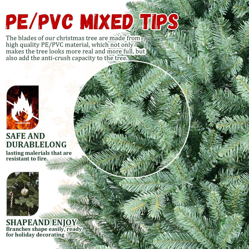 Blue Spruce Artificial Christmas Tree, Premium Xmas Tree w/ 3308 PE+PVC Mixed Branch Tips, Full Unlit Hinged