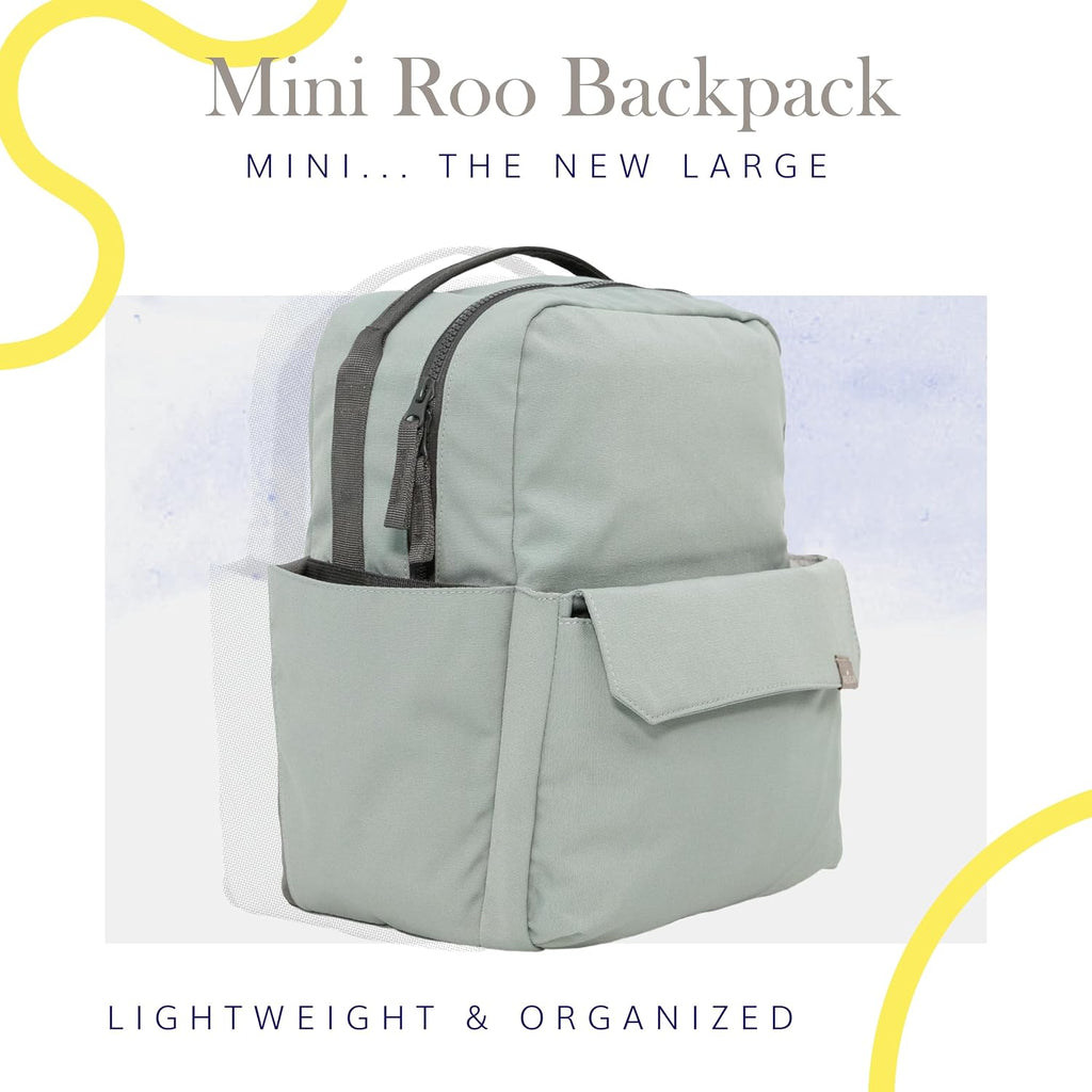 Mini Roo Diaper Bag Backpack, Sage Green Baby Bag - 6 Pocket Daily Carry