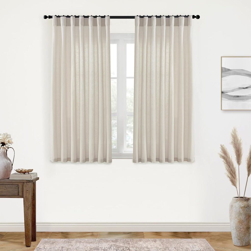 94 Inch Linen Curtains, Lightweight Semi Sheer Light Filtering Drapes, Floor to Ceiling Window Drapery Bedroom 2 - Set of 2