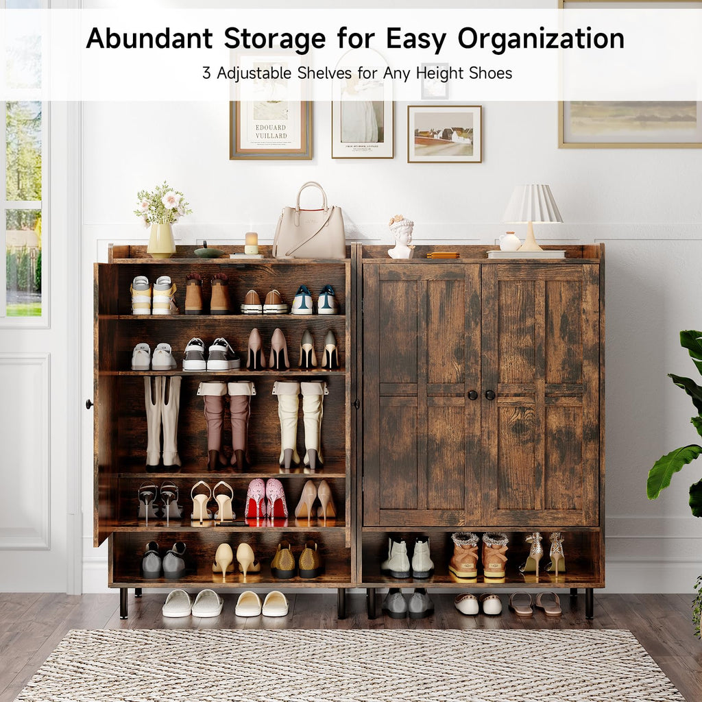 Shoe Cabinet with Cross Molding Doors, 6-Tier Storage(Rustic Brown)