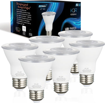 5.5W PAR20 LED Flood Bulb, Dimmable, E26 Base, 5000K Daylight, 6-Pack