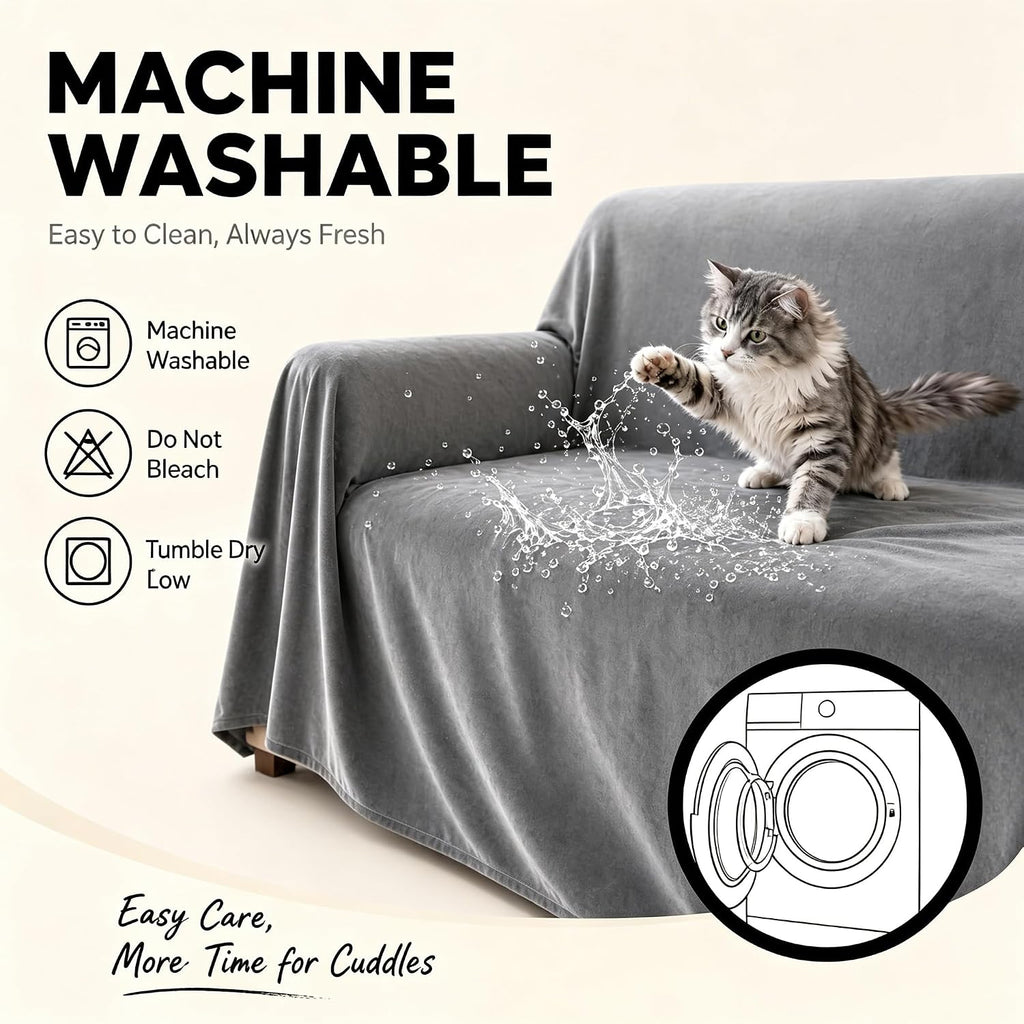 Cat Scratch Couch Cover Waterproof Sofa Cover 118"x71" Gray