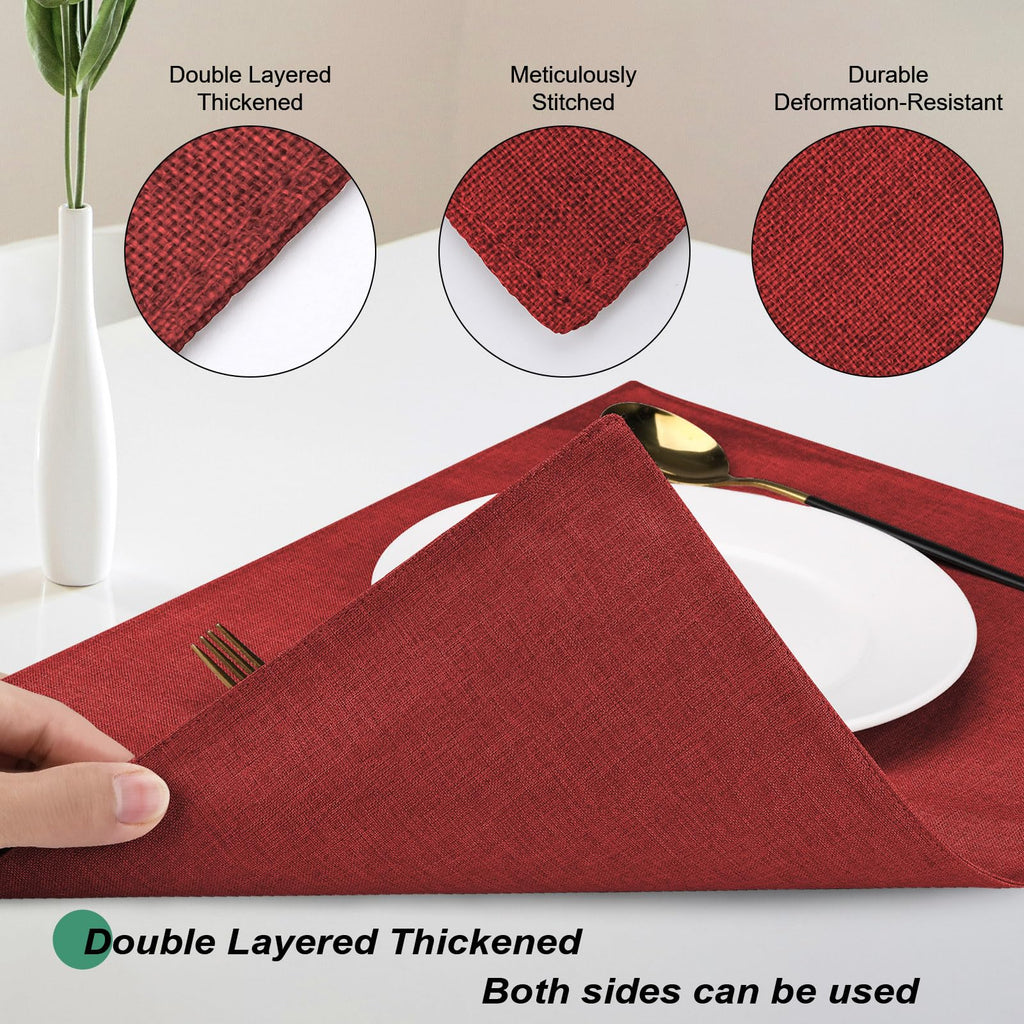 Cloth Placemats Set of 4, Cotton Linen Blend Place Mats, Red