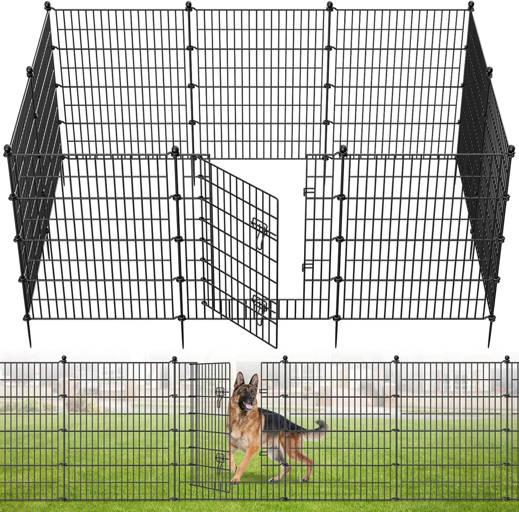 10 Panels No Dig Decorative Garden Fence with Gate, 40 in(H) X 23.6 ft(L) Outdoor Dog Rabbits Fence, Animal Barrier