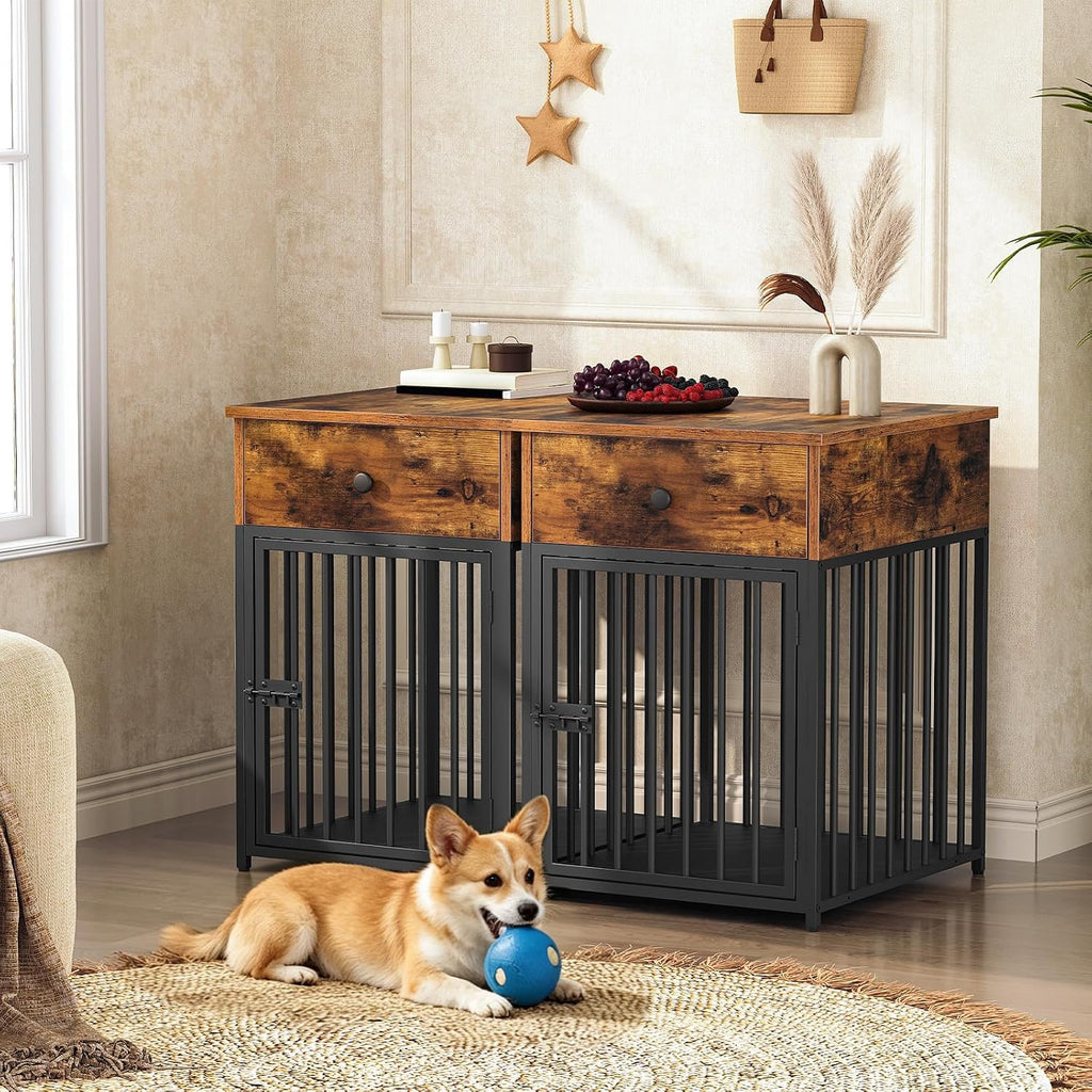 Dog Crate Furniture, Wooden Dog House, Decorative Dog Kennel with Drawer, Indoor Pet Crate End Table for Small Dog