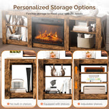 Fireplace TV Stand for up to 80 inch TVs, Farmhouse Entertainment Center with Electric Fireplace Heater & Adjustable Shelves, Fireplace Media Console Table for Living Room, Rustic Brown