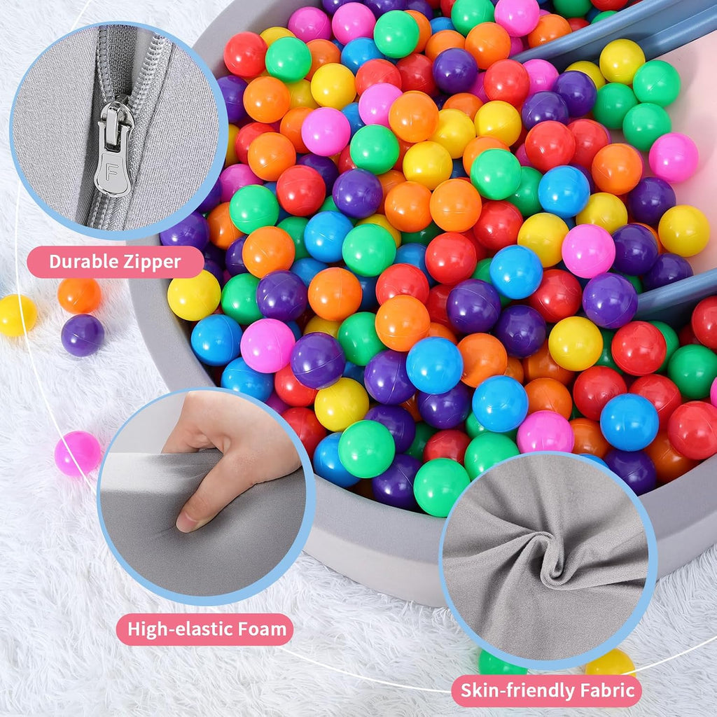 Foam Ball Pit, Ball Pit for Toddlers, Gray, 100 Rainbow Balls