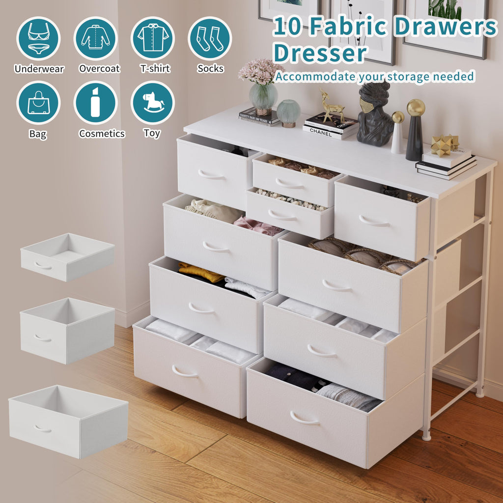 10 Drawers, Chest of Drawers for Closets, White