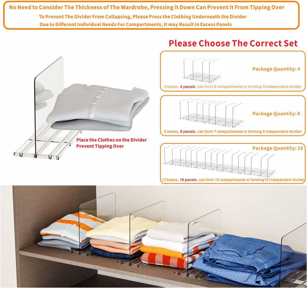 Clear Acrylic Shelf Dividers for Closet Organization, 16Pack Adjustable Bags, Clutch, Purse Organizer and