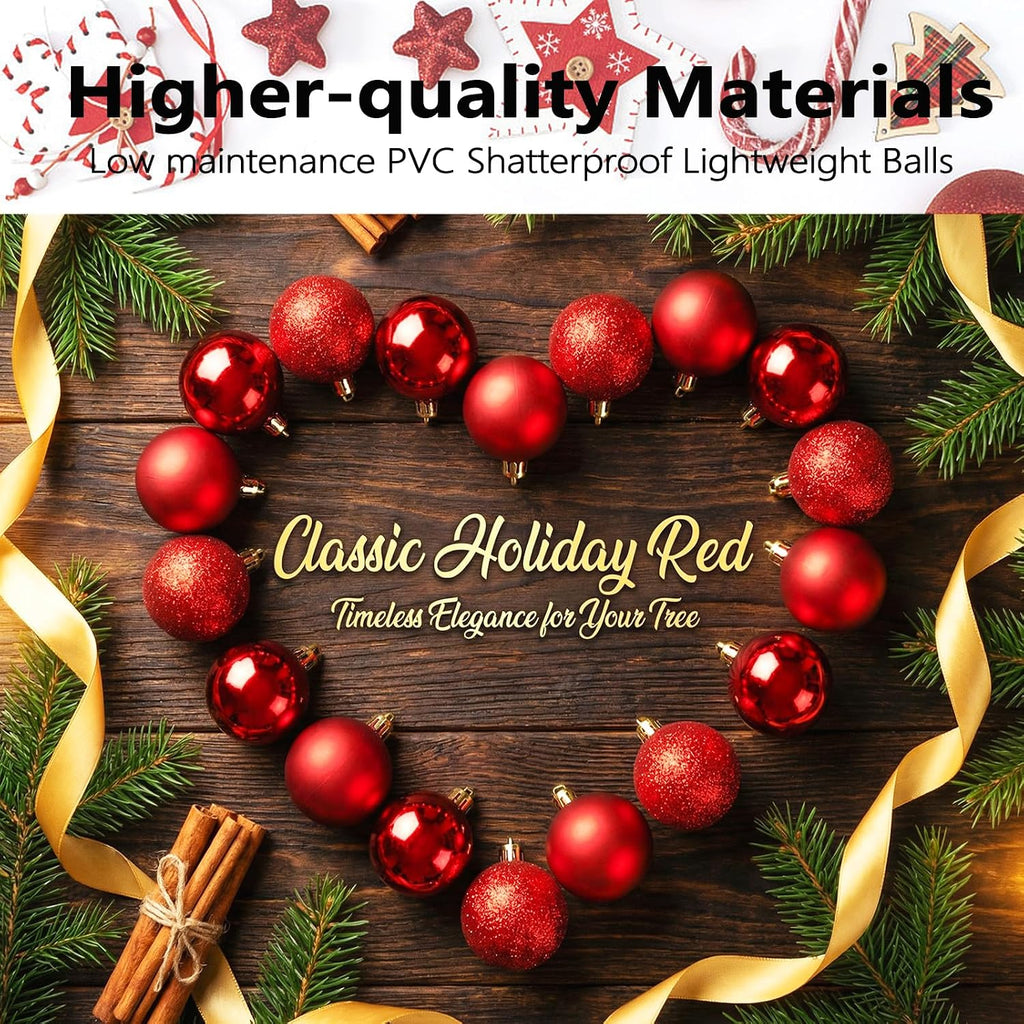 4cm/1.57" Shatterproof Christmas Balls Ornaments, Pre-Strung Hanging Xmas Tree Decorations, 3 Styles Holiday - Set of 24